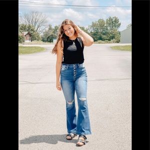 KanCan high rise button fly flare jeans